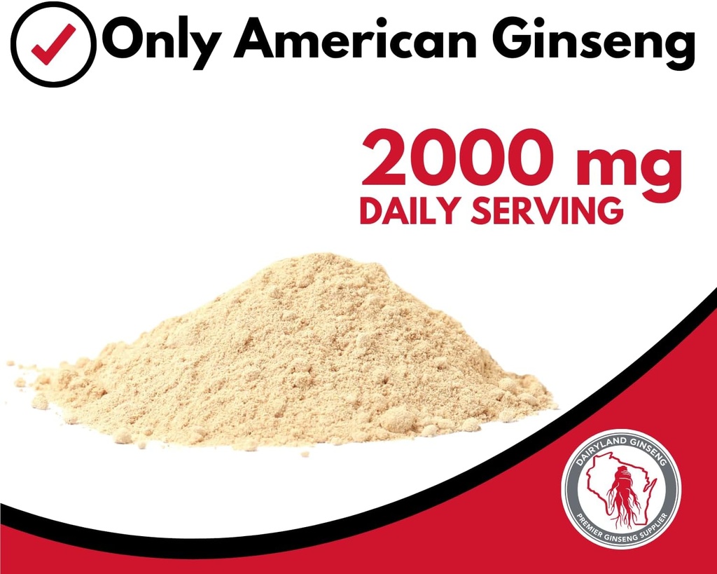 Dairyland Concentrated American Ginseng Powder Ё洋 inversionistas - 8 oz Pack of Wisconsin Ginseng Powder - Non-GMO, Gluten Free - Herbal Supplement for Smoothies, Baking, Tea