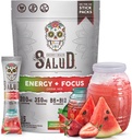 Salud 2-en-1 Bebida Energética Powder + Focus, Strawberry Watermelon, Organic Caffeine, B6 + B12, Theanine, Clean Energy Drink Packets, Fresandia Agua Fresca Mix, Non-GMO, Gluten Free, Vegan, 1g of Sugar, (15 Servings)
