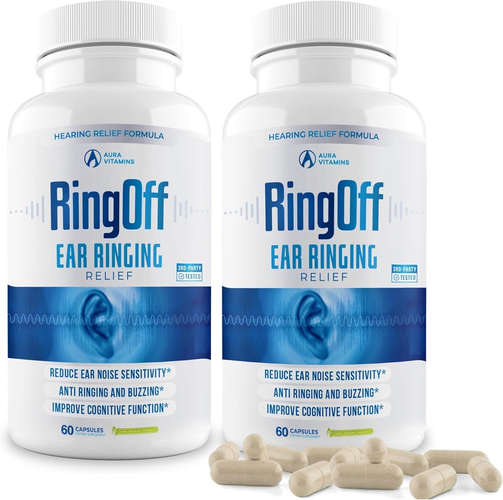 Ring Off (120 Caps) – Tinnitus Relief for Ringing Ears, Clear Tinnitus Quieting Earing Relief " Restoring Inner Peace, Ginkgo Biloba, Zinc Picolinate " Más – Effective Hearing Health Support
