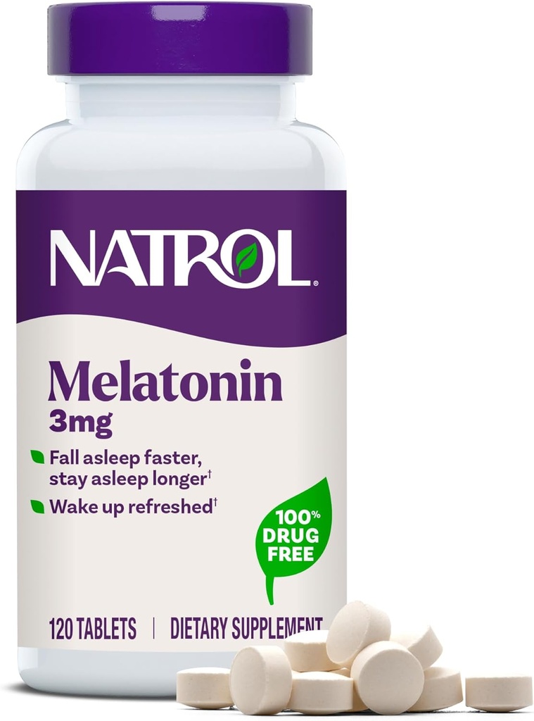 Natrol Melatonina 3 mg, Suplemento dietético para el descanso, Suplementos de sueño para adultos, 120 Melatonina Tabletas, 120 Day Supply