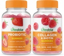 Probiótico Lifeable 2 Billones CFU + Collagen &amp; Biotin, Gummies Bundle - Gran Tasting, Suplemento de vitamina, Gluten Free, GMO Free, Chewable Gummy