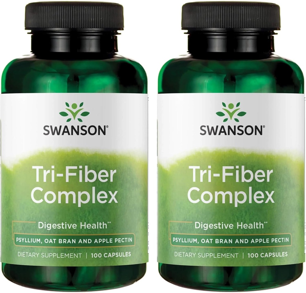 Complejo Tri-Fiber Swanson - Suplemento de Salud Digestivo Hecho con Psyllium, Bran de Avena, &amp; Apple Pectin - (100 cápsulas) (2 Pack)