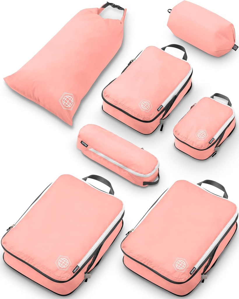 Gran Compresión Embalaje Cubos para Travel-Packing Organizador de equipaje 7 piezas para equipaje facturado, bolsas ampliables/de compresión por TRIPPED Travel Gear (Dusty Rose)
