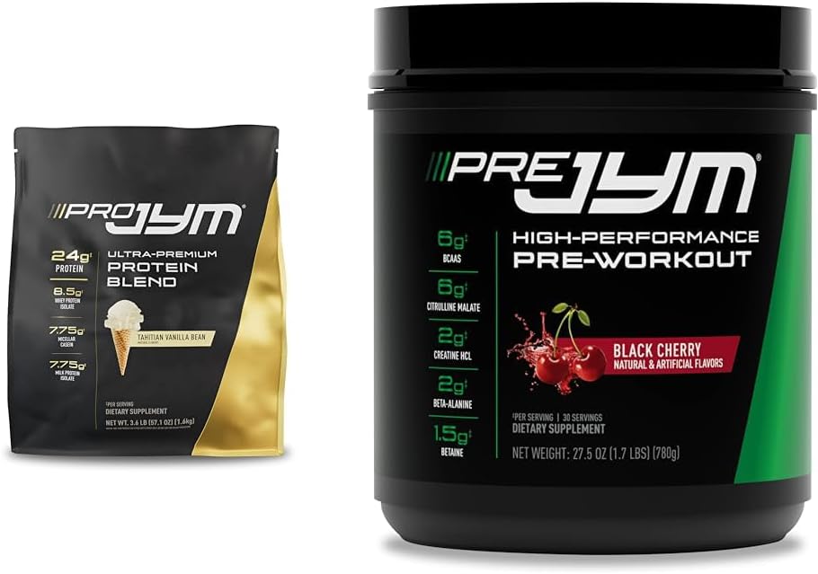 PRO JYM 45 Servings - Tahitian Vanilla Bean & PRE JYM 30 Servings - Black Cherry