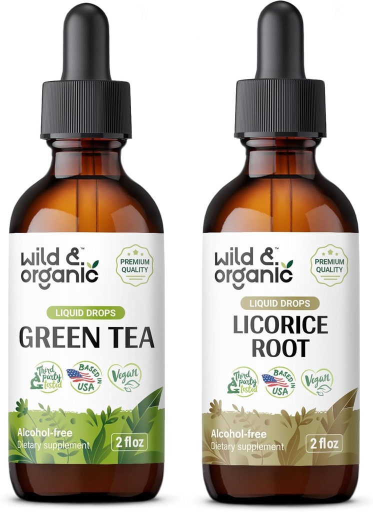 Wild &amp; Organic Green Tea Tincture 2 fl oz &amp; Licorice Tincture 2 fl oz