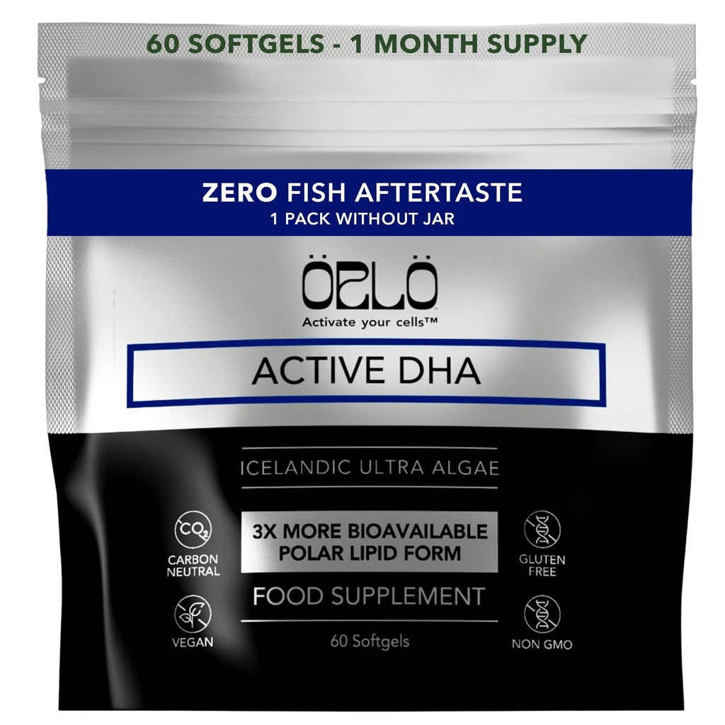 Orlo DHA – Vegan DHA Suplemento (EPA & DHA) – Omega 3 Fish Oil & Krill Alternative – Plant-Based Omega-3 Algae Oil – Brain & Heart Support (60 Mini Burpless Softgels)