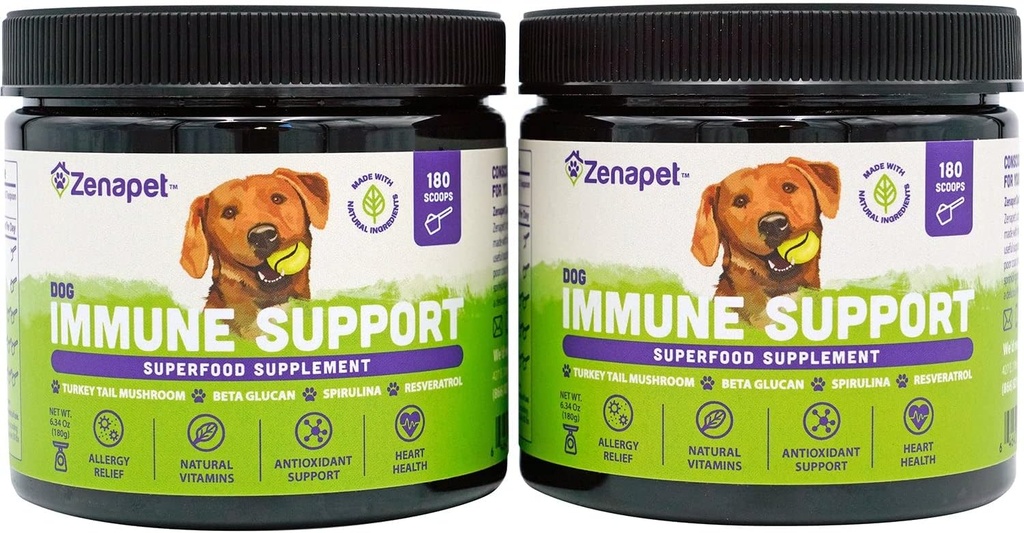 ZENAPET Dog Immune Support Premium Powder Topper, Turquía Tail, Spirulina &amp; Beta-Glucan, Soporta un sistema saludable de inmunodeficiencia " , Human-Grade, Made in USA