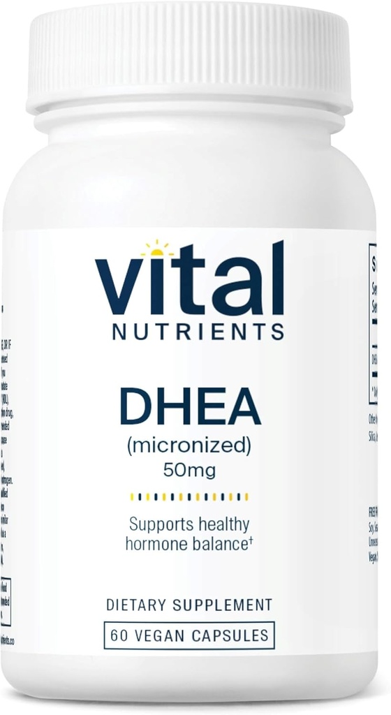 Nutrientes vitales DHEA 50mg ← Vegan Micronized DHEA Suplemento para Mujeres &amp; Hombres sometidos Soporta Equilibrio hormonal ← Apoyos Metabolismo saludable del azúcar &amp; minerales TEN Gluten, Dairy, Soy Free TEN 60 cápsulas