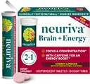 NEURIVA Brain + Energy Supplement with Clinically Tested Neurofactor for Focus & Concentration, Vitamin B12, &amp; 150mg of Caffeine For An immediate Energy Boost, 30ct Cherry Limeade Effervescent Tablets