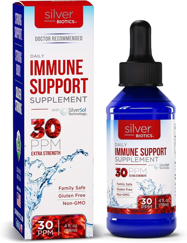 Silver Biotics Liquid 30 PPM Patented Multivalent SilverSol Technolology | Bio-Hacking Immune Building Natural Support |4 oz. Dropper