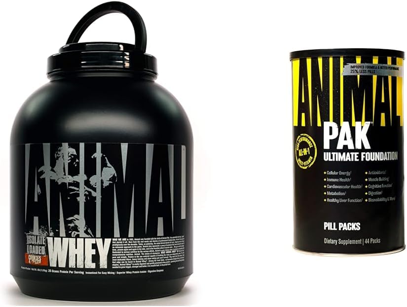 Animal Whey Isolate Protein Powder, cargado para el entrenamiento de correos y la recuperación &amp; Pak - Conveniente All-in-One Vitamina &amp; Suplemento Pack