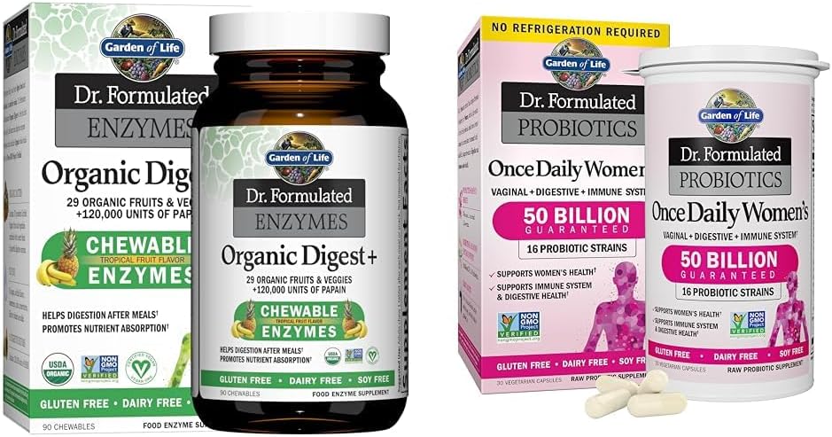 Garden of Life Dr Formulated Digestive Enzymes with Papain, Bromelain & Dr. Formulated Women's Probiotics Once Daily, 16 Strains, 50 Billion, 30 Capsules
