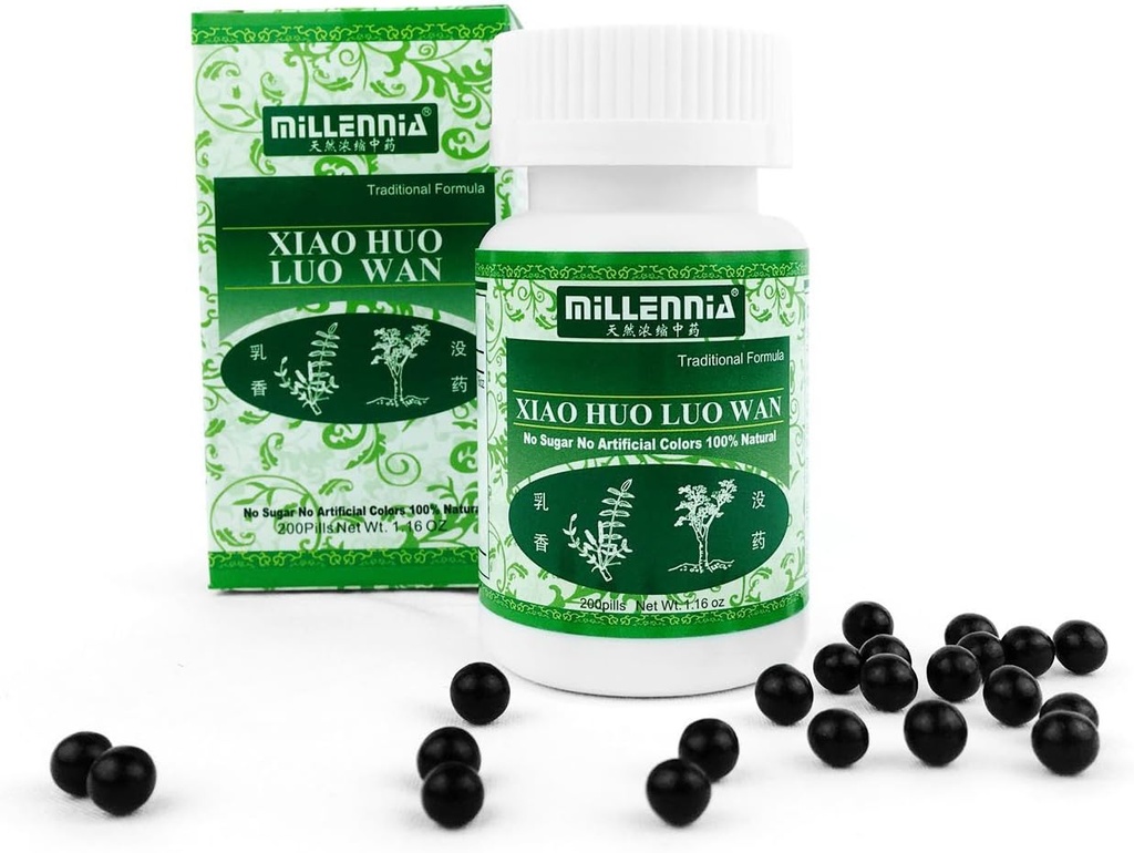 Millennia Herbal Suplemento Pills - Xiao Huo Luo Dan - 12 Bottle Pack (200 Pills/Bottle)