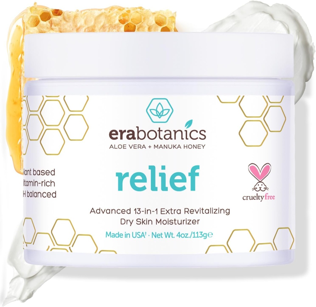Era Orgánica Eccema, Psoriasis & Dermatitis Crema hidratante - Avanzado 13-en-1 No-Greasia Cara o Loción corporal para la piel seca, picante con Aloe Vera, miel Manuka y más 4oz