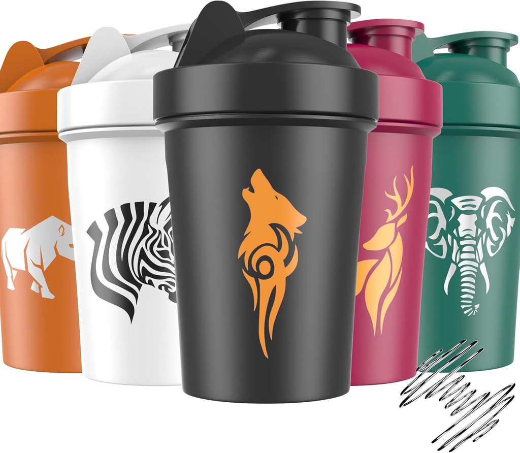 JEELA SPORTS 5 PACK Protein Shaker Botellas para Mezclas Protein -20 OZ- Lavavajillas Cajas de Sacudrido Seguro para Protein Shakes - Shaker Cup for Blender Protein Shaker Botella para Shakes Protein Shake Blender