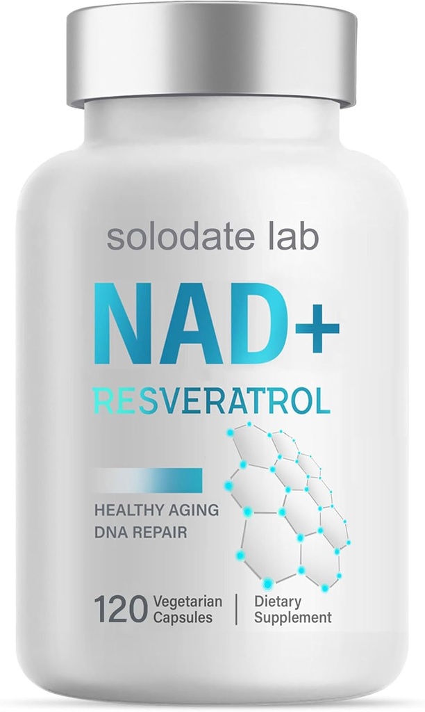 soladate lab NAD+ Suplemento 1000mg, True NAD+ &amp; Resveratrol, 120 caps