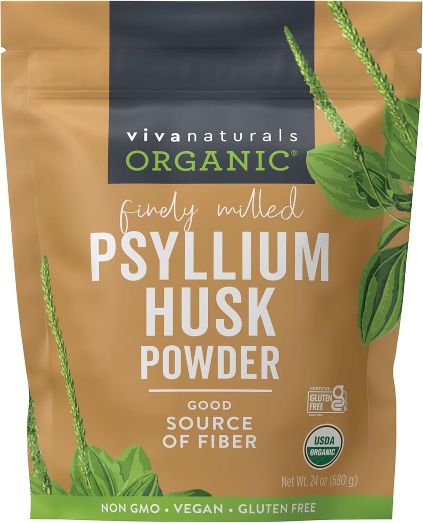 Viva Naturals Orgánica Psyllium Husk Powder, 24 oz – Finely Ground, Unflavored, Vegan, Keto, Paleo, Non-GMO Plant-Based Superfood, Buena fuente de fibra para hornear sin gluten, Juices &amp; Smoothies