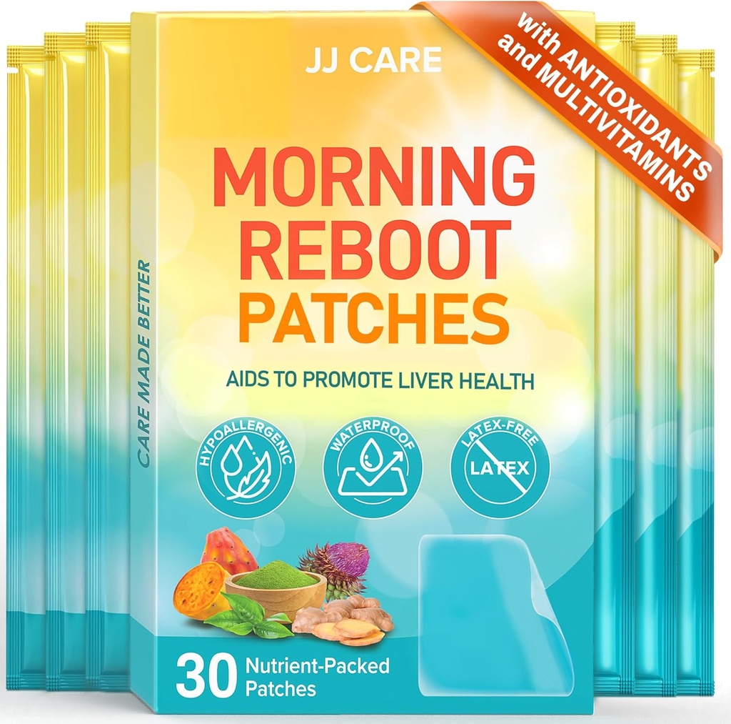 JJ CARE Morning Reboot Patch 30 pcs, Individualmente Wrapped (con 7 pcs B12 Patches), Wake Up with Ease, Skin-Friendly &amp; Best for Bachelorette Parties