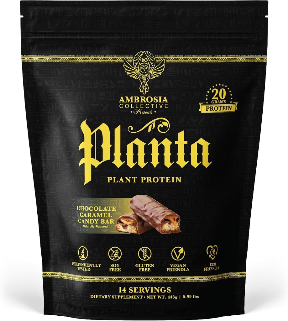 Ambrosia Planta - Premium Plant-Based Protein ¦ Vegan & Keto Friendly ¦ Gourmet Flavors with No Bloating or Stomach Upset TEN Gluten &amp; Soy Free TEN No Añadido Sugar TEN 14 Servings TEN (Candy Bar)