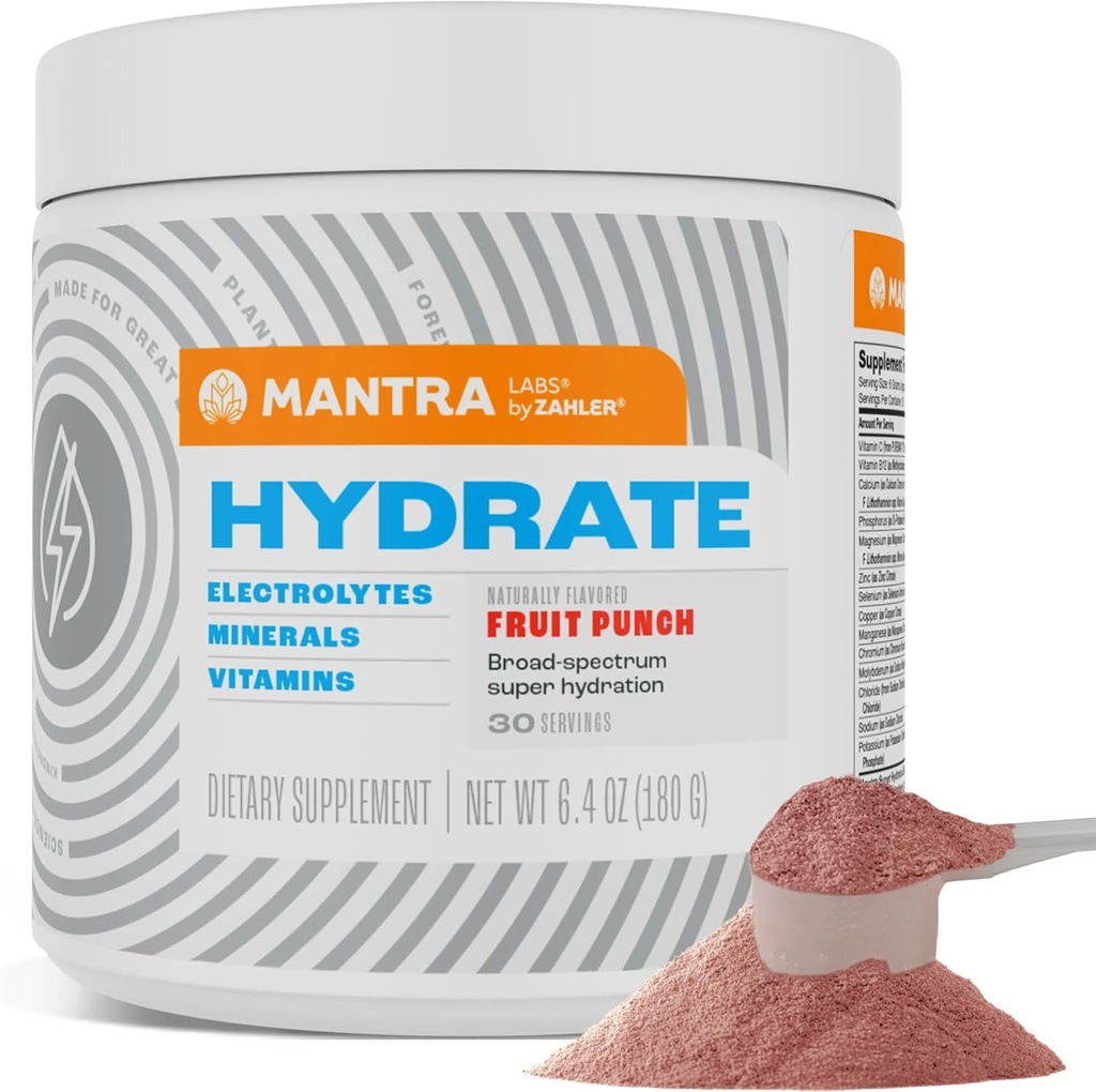 Zahler Mantra Game-Changing, Great-Tasting, Suplemento de hidratación sin azúcar, Fruit Punch Flavored, 30 Servings.