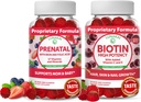 Lunakai Biotina y Prenatal Bundle - Peluquería y uñas Suplemento de crecimiento con vitamina C y E - E embarazo Multivitamina Gummy con hierro y ácido fólico - 30 días de suministro