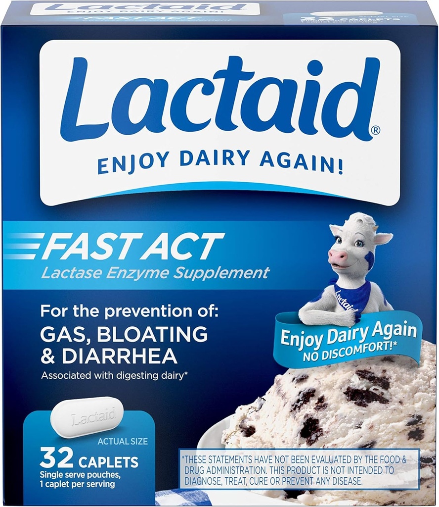 Lactaid Fast Act Lactose Intolerance Caplets with Lactase Enzyme, 32 Travel Packs de 1-ct.