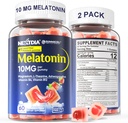 2 Pack Sugar Gummies de Melatonina Gratis 10mg 20mg Magnesium Glycinate Melatonin for Adults, Ashwagandha, L-Theanine, B6, B12, Lemon Balm and Chamomile for Deep Relaxation, Antioxidant, Vegan,120 Day