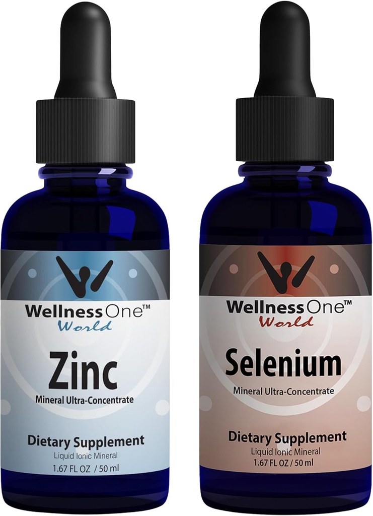 WellnessOne Ionic Liquid Zinc " Selenium Liquid Drops - Zinc Selenium Bundle to Support Immune System " Thyroid & Heart Health - 1.67 fl oz Zinc " Selenium Liquid Drops