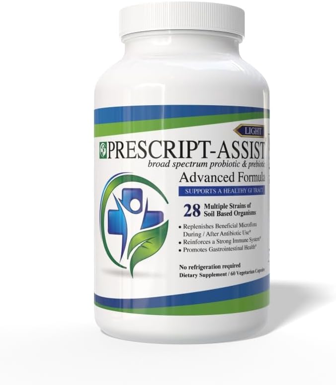 Prescript-Assist Light - 28 Strains Soil Microflora Probiótico y Prebiótico para Adultos Niños con Fórmula Avanzada - Probióticos Basados en Suelos para Salud Gut - No Se necesita Refrigeración, 60 Caps