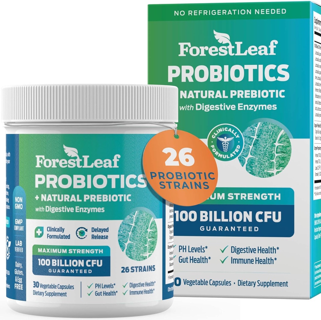 Probióticos para Hombres y Mujeres, 100 Billones de UF, 26 Strains Únicos, Probióticos y Prebióticos para Hombres y Mujeres Apoyo Salud Digestiva, Bienestar Gut, Energía, Mood, Immune, Saldo PH (30 Caps)