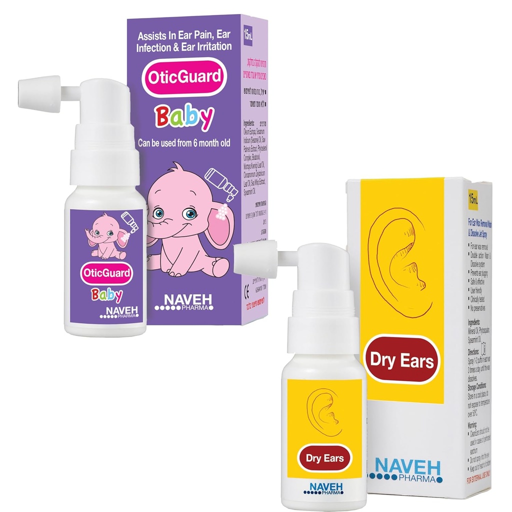 NAVEH PHARMA Otic Guard Baby Spray 0.5 Fl Oz + NAVEH PHARMA Dry Ears Spray 1 Fl Oz
