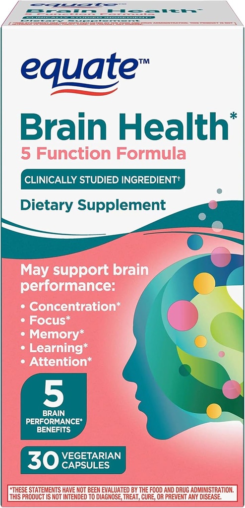Convergence Equate Brain Health 5 Función Fórmula Capsules Suplemento dietético, 30 CuentaCon extracto de fruta de café decaffeinado y fosfatilserina clínicamente estudiado