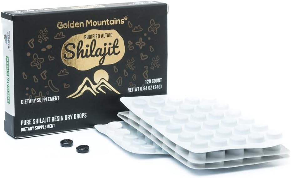 Siberian Green Premium Pure Shilajit Dry Drops Altai Golden Mountains - 120 Count (200 mg) Authentic Safety & Quality Certificate - US Lab Tested Fulvic Acid
