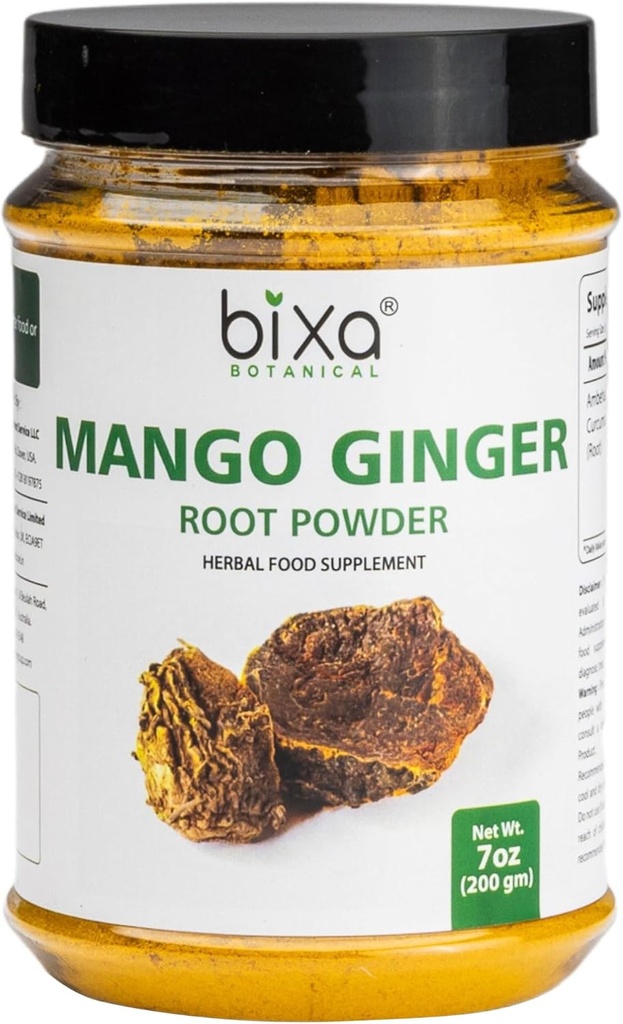 bixa BOTANICAL Mango Ginger Root Powder | Curcuma Amada | Ambehaldi ǀ Ayurvedic Herbal Supplement | 200 Grams / 7 OZ | Gluten Free, Non-GMO, Steam Treated, Vegan, 100% Pure.