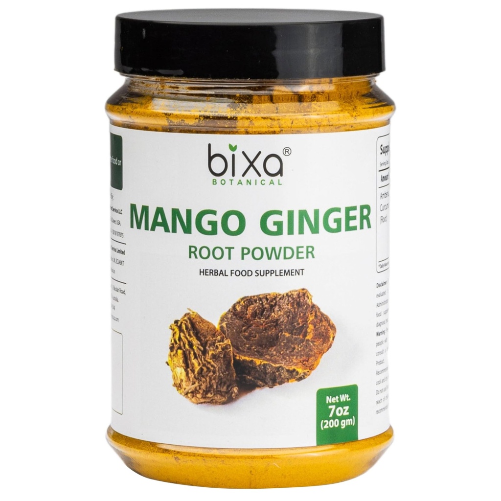 bixa BOTANICAL Mango Ginger Root Powder | Curcuma Amada | Ambehaldi ǀ Ayurvedic Herbal Supplement | 200 Grams / 7 OZ | Gluten Free, Non-GMO, Steam Treated, Vegan, 100% Pure.