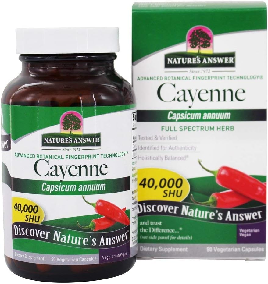 Nature's Answer Cayenne Pepper Powder Capsule Supplement, 90-Count | Natural Metabolism Booster | Promotes Cardiovascular Health | Helps with Digestion & Circulation (Pack of 1)