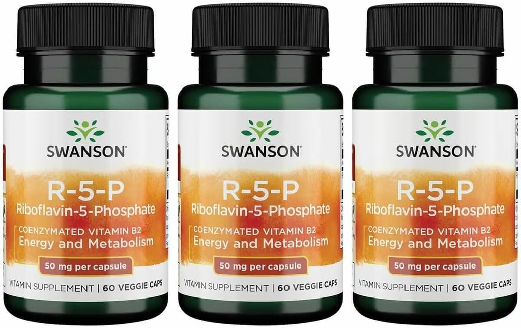 Swanson R-5-P (Riboflavin-5-Phosphate) - Vitamin B2 Supplement Promoting Energy, Metabolism & Vision Health - Natural Wellness Formula - (60 Capsules) (3 Pack)