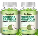 2 Pack Soursop Graviola Gummies - 3000mg Extra Strength Soursop Leaves Supplement with Vitamin C, Zinc - Digestive Aid, Immune Support & Antioxidant - Sugar-Free, Non-GMO, Vegan, 120 Condes