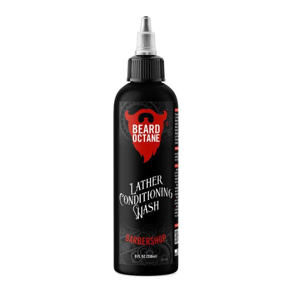 Beard Octane: Barbershop Beard Wash - 8oz Champú de barba - Limpia y humecta barbas w / manteca de vaina - barbas más suaves - Hecho en EE.UU.