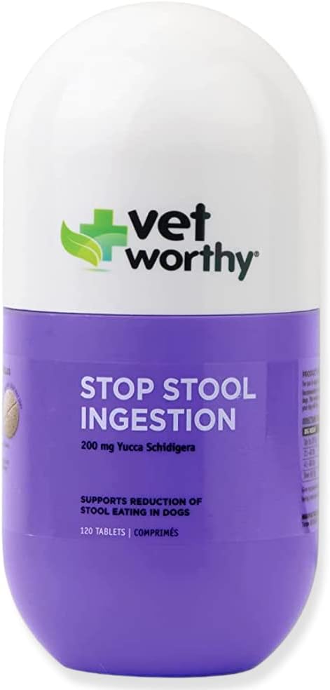 Vet Worthy Stop Stool Ingestion -Coprophagia - Perros Suplemento para prevenir el consumo de heces - Suplemento de perros con Yucca Schidigera, Parsley Leaf, Chamomile, Thiamine - Liver Flavor, 120 Chewable Tablets