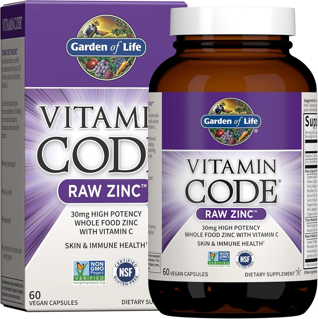 Jardín de la vida Pólvora orgánica de proteína vegana 22g &amp; Suplementos de zinc 30 mg de alta potencia para el soporte de inmuno