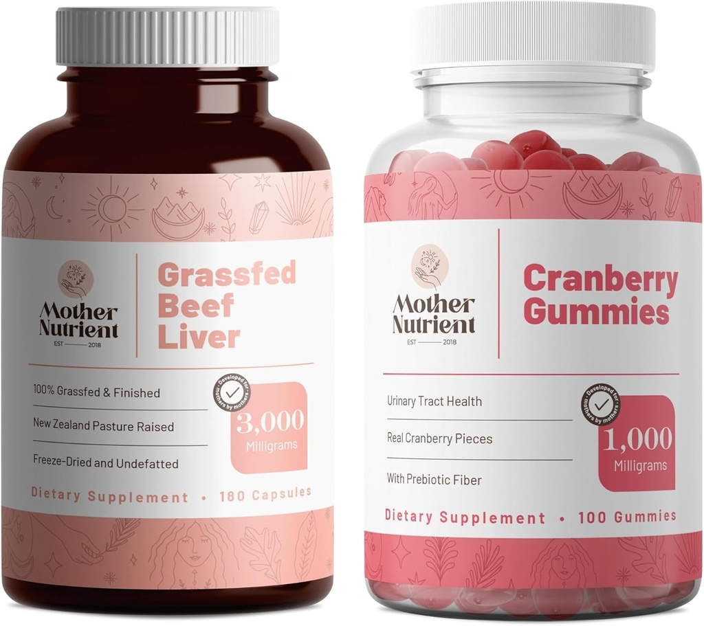 Madre Nutrient Bundle: Grass-Fed Beef Liver Capsules and Cranberry Gummies - Natural, No-GMO, Suplementos sin gluten para su rutina diaria