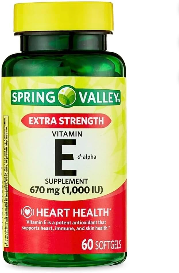 Spring Valley Extra Strength Vitamin E D-Alpha Softgels, 670 mg (1,000 UI), 60 Conde