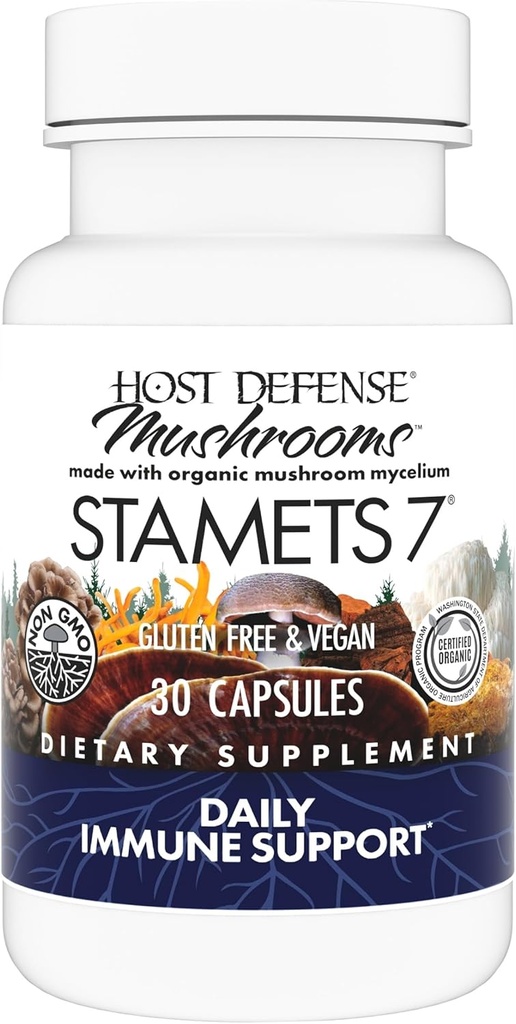 Host Defense Stamets 7-7 Species Blend - Mushroom Supplement for Immune Support - Incluye Royal Sun Blazei, Cordyceps, Reishi, Maitake, Lion's Mane, Chaga & Mesima - 30 Capsules (15 Servings)*