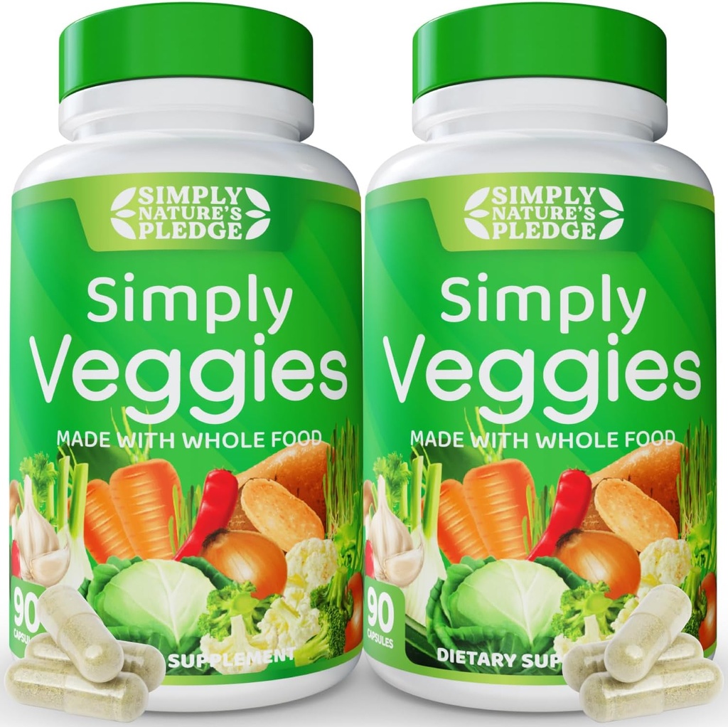 Promesa de la naturaleza - 90 Veggie Capsules- 2 Month Supply - Hecho con Superalimentos Alimentarios completos, Empaquetado con Beta Carotene &amp; 18 Verduras diferentes - 100% Soy Gratis