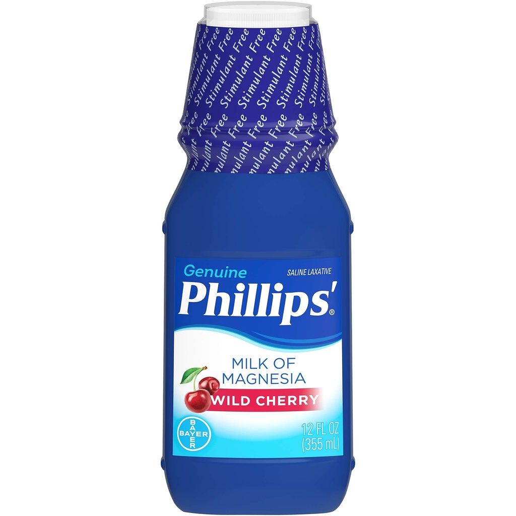 Phillips’ Milk of Magnesia Liquid Laxative, Wild Cherry Flavor, 12 oz, Stimulant &amp; Cramp Free Relief of Occasional Constipation, #1 Milk of Magnesia Brand