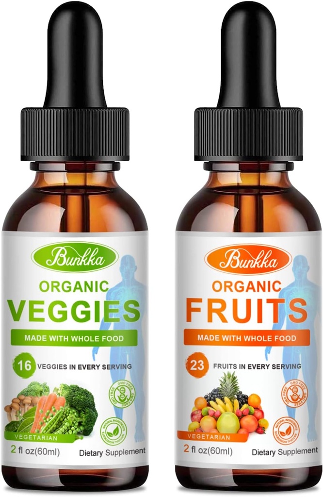 Suplemento de frutas y verduras - Saldo de frutas naturales y verduras gotas líquidas 2 Pack, Suplemento alimenticio completo - lleno de vitaminas y minerales - 2 FL OZ Frutas & 2FL OZ Veggie