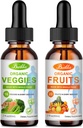 Suplemento de frutas y verduras - Saldo de frutas naturales y verduras gotas líquidas 2 Pack, Suplemento alimenticio completo - lleno de vitaminas y minerales - 2 FL OZ Frutas & 2FL OZ Veggie