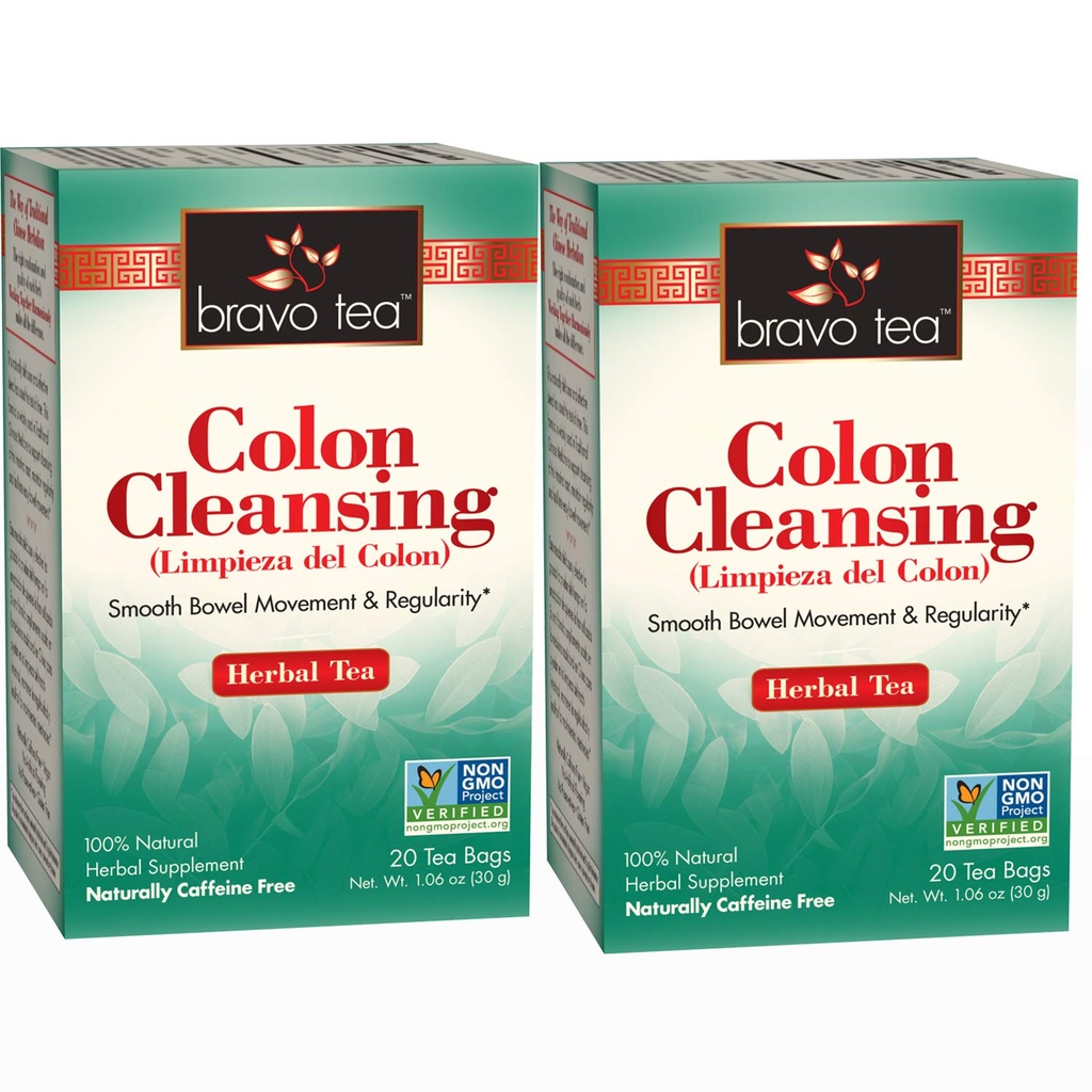 Bravo Tea Colon Limpieza Herbal Tea Caffeine Gratis, 20 Bolsas de té, 2 Cuenta