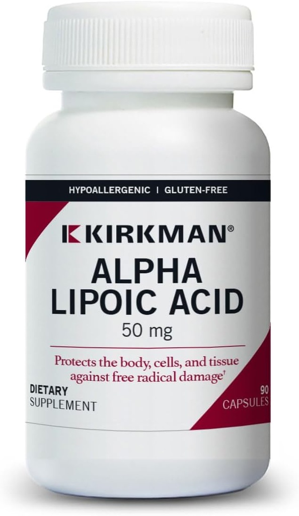 Kirkman - Ácido Lipoico alfa 50 mg - 90 cápsulas - Antioxidante Potente - Protege contra los radicales perjudiciales - hipoalergénico